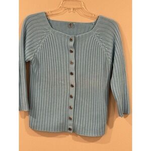 One Girl Who Cardigan Sweater Blue snap front XS